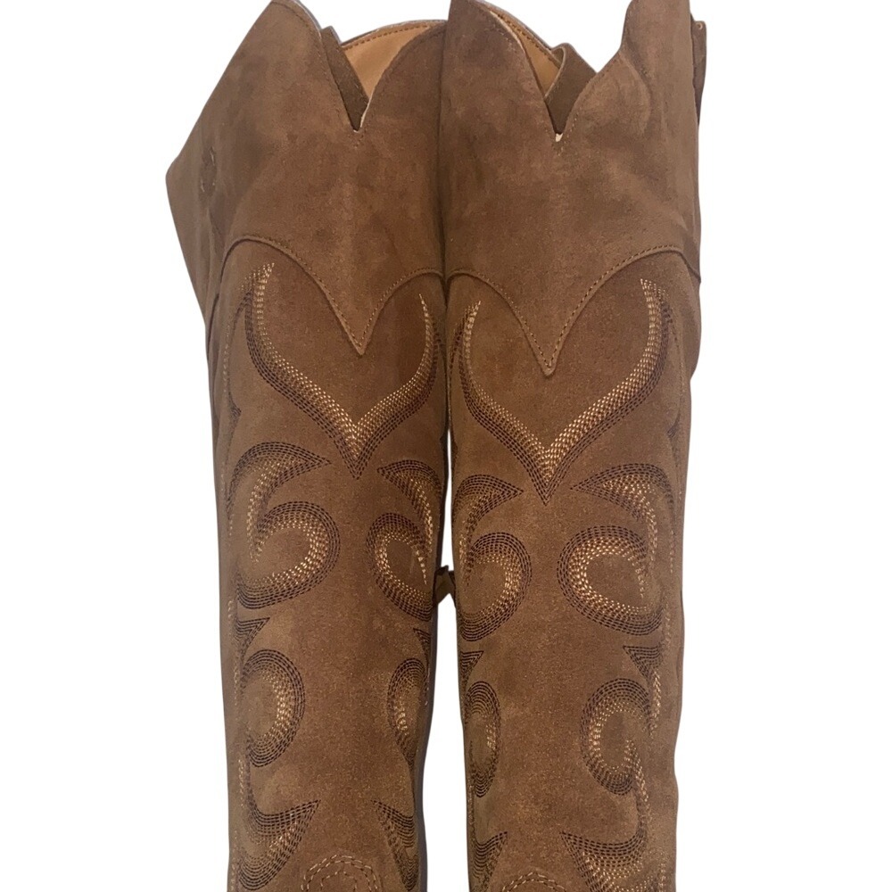 Dingo Whiskey Brown Suede Over The Knee Western Cowboy Boots‎ Pointed Toe Heel - Picture 9 of 12